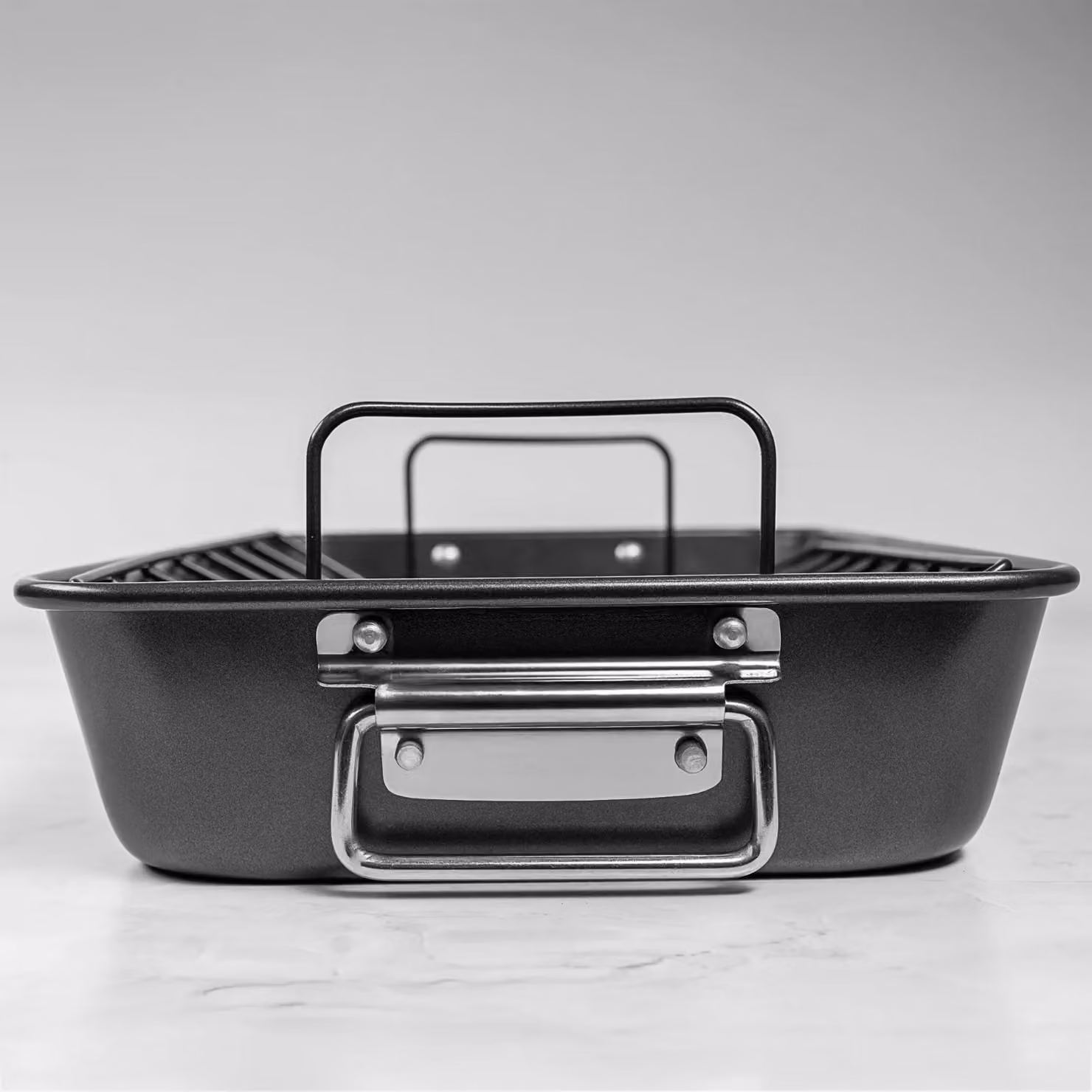 Prochef Non-Stick Carbon Steel Roasting Pan with V Rack, Black and Grey, W: 38.1 cm, D: 27.5 cm, H: 7.5 cm – 4