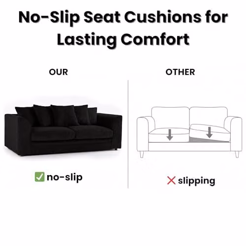Bliss Furniture Dylan 3 Seater Scatter Back Sofa in Grey and Black Jumbo Cord Fabric with Removable Covers, W/D/H: 190 x 90 x 90 cm – 3