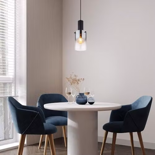 Globo Lighting Modern Cylinder Pendant Light in Black with Smoke Glass, Height: 150 cm – 3