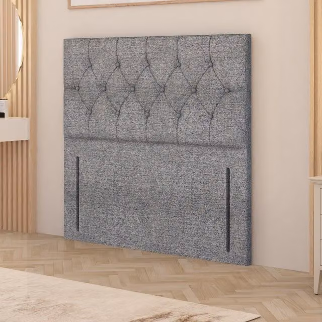 Somnior Beds Ltd Chesterfield Upholstered Floor Standing Headboard in Grey Tweed Fabric, Height: 137 cm, Width: 180 cm for 180x200 cm beds
