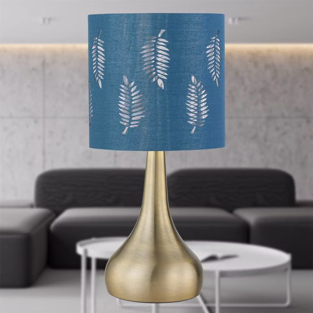 First Choice Lighting Romana Antique Brass Touch Operated Table Lamp with Teal Fabric Shade – 3