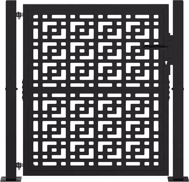 Berkfield Home Beautiful Garden Gate in Black Steel with Cross Design, W: 105 cm, H: 106 cm