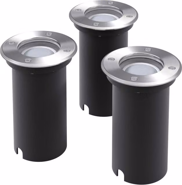 Berkfield Home Outdoor LED Ground Recessed Lights, 3 Piece Round Set in Silver