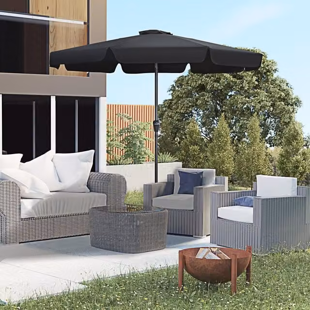 Outsunny 2.7m Black Patio Umbrella Garden Parasol