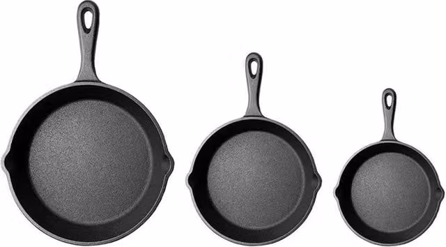 Nordara 3 Pack Pre-Seasoned Cast Iron Skillet Set in Black – 1