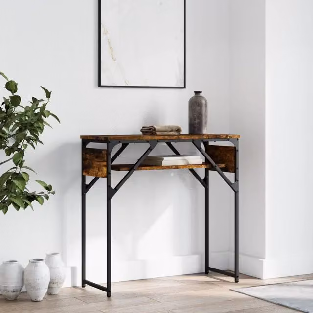 Berkfield Home Smoked Oak Console Table with Shelf, Brown, W/D/H: 75 x 30 x 75 cm – 1
