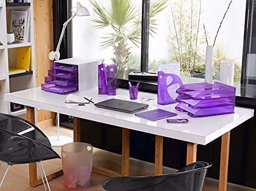 Exacompta EcoBox Stackable 4-Drawer Document Set for A4+ Documents, Purple, W: 24.8 cm, D: 28.4 cm, H: 23.4 cm – 2
