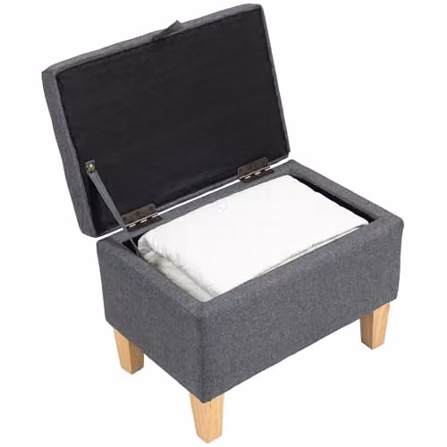 HOMCOM Linen Storage Ottoman with Padded Top and Rubberwood Legs, Grey – 1