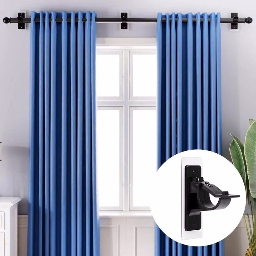 NESTLUNE 4 Piece Self Adhesive Curtain Rod Brackets in Black – 6