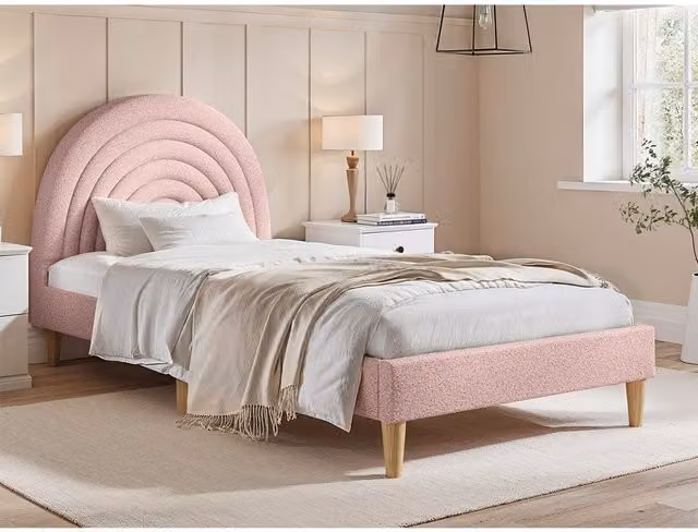 Flair Pink Bouclé Upholstered Single Bed, W: 90 cm, L: 200 cm