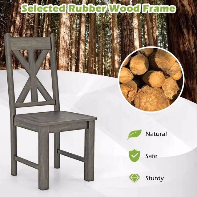 KORVIXA Set of 2 Modern Grey Rubberwood Dining Chairs
