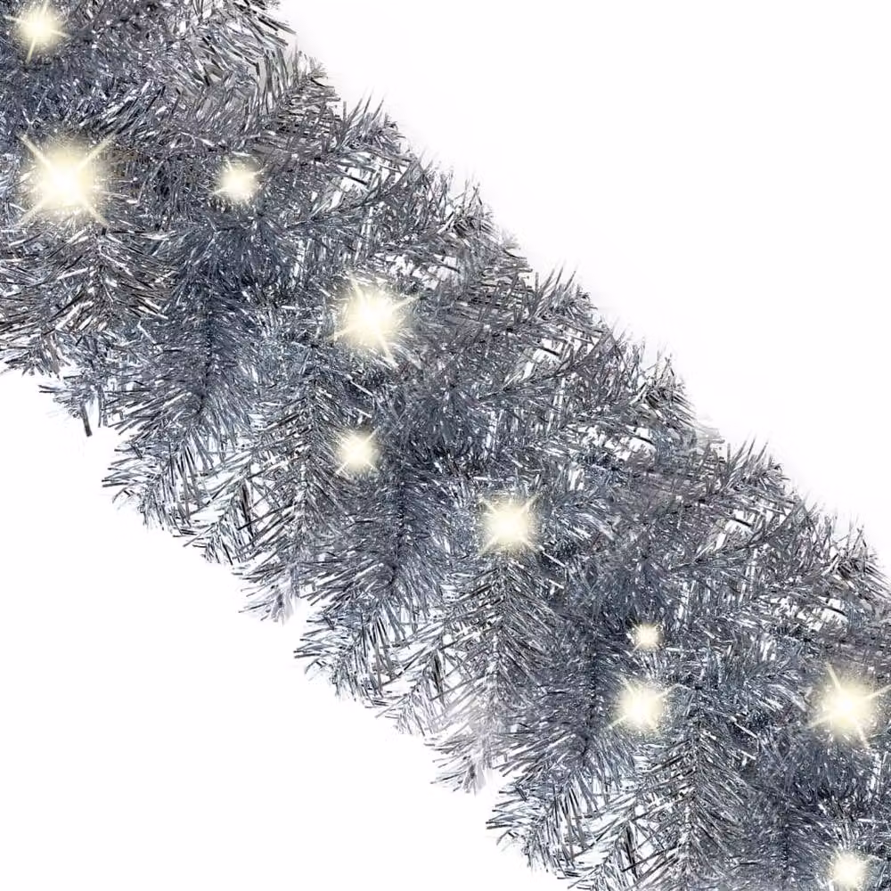 Berkfield Home Cosy Christmas Garland with Warm White LED Lights, Silver, 10 m – 4