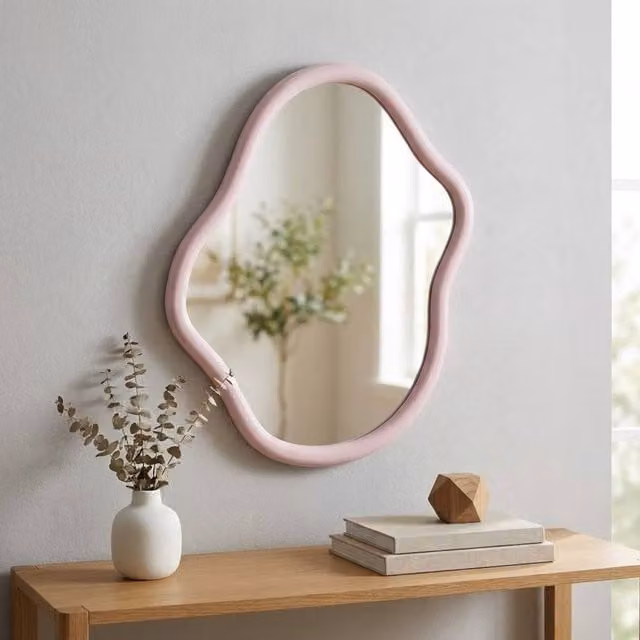 Garden Greatness Blush Pink Wave Style Modern Wall Mirror