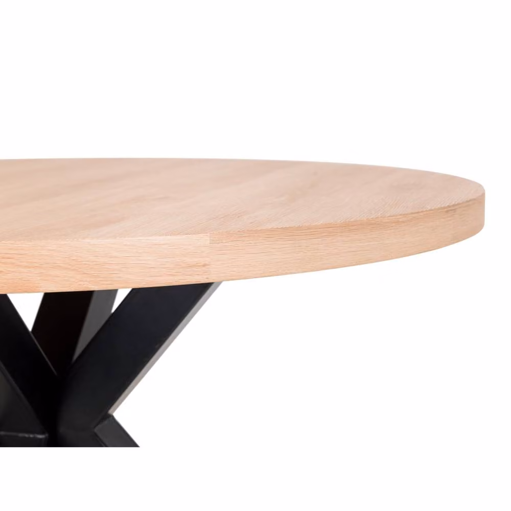 Cheshire Bexford Round Oak Wood Dining Table in Brown and Black with X-Frame Base, Diameter: 120 cm – 3