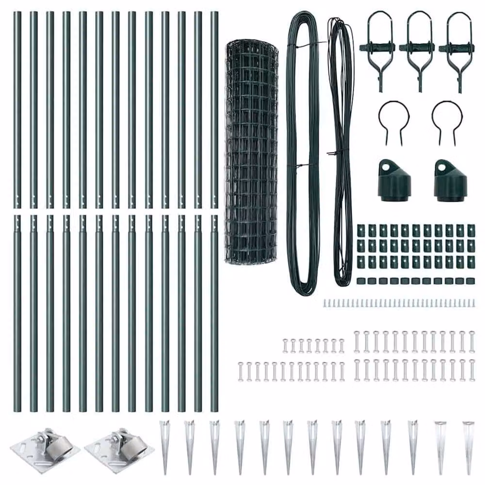 Berkfield Home Euro Fence Green Galvanised Steel with 13 Spike Posts, W: 25 m, H: 1.2 m – 4