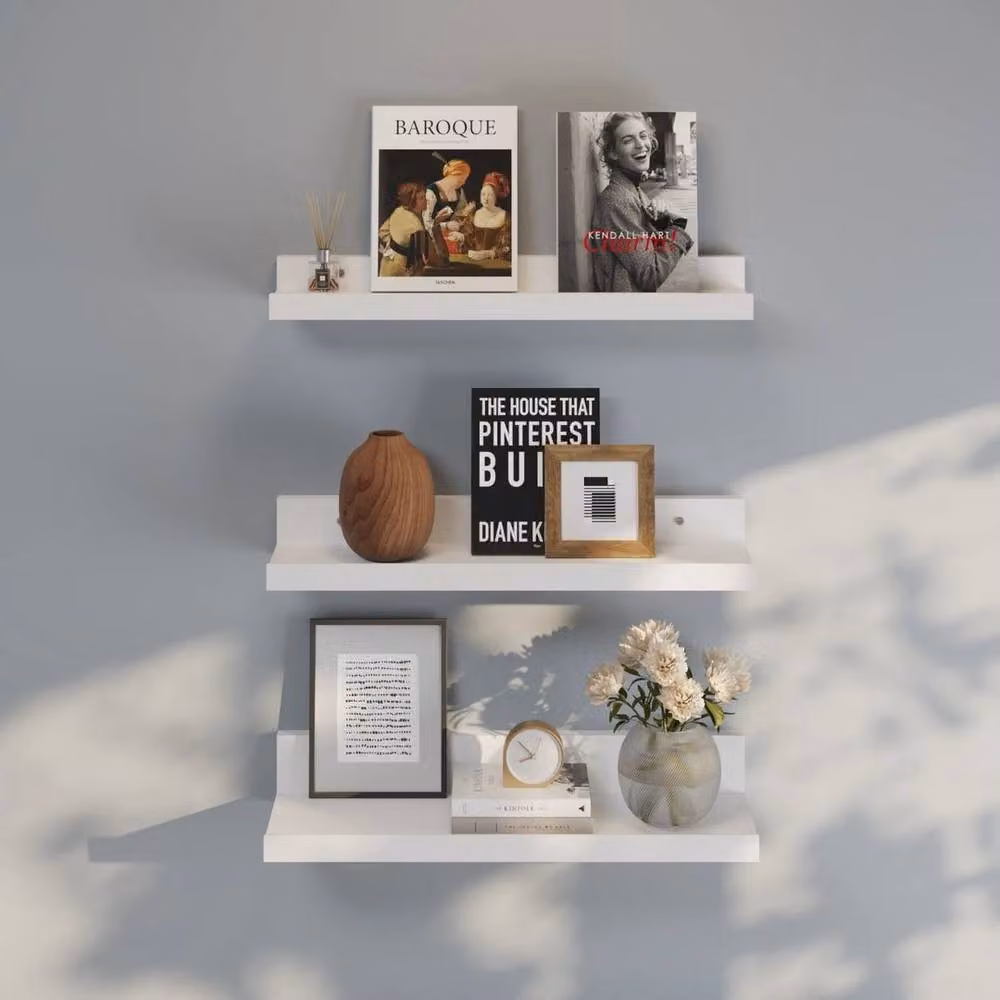 KORVIXA White 3-Piece Metal Wall Mounted Floating Shelves – 2