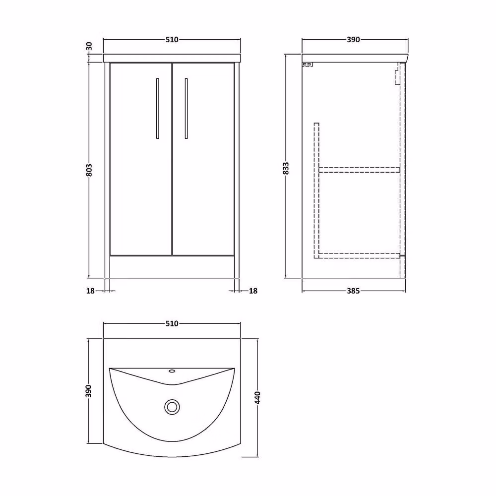 Balterley Winshill Contemporary 2 Door Wall Mounted Bathroom Vanity Basin Unit, Grey, Width: 50 cm – 3