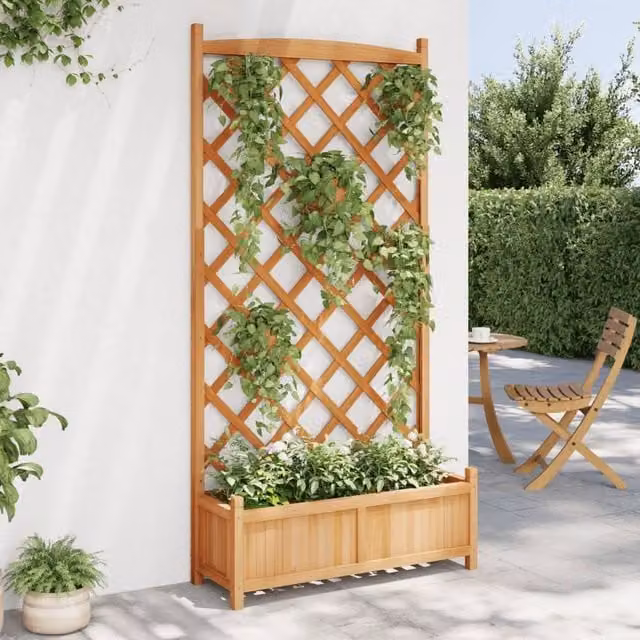 Berkfield Home Brown Solid Wood Fir Planter with Trellis, H 180 x W 90 x D 35 cm – 1