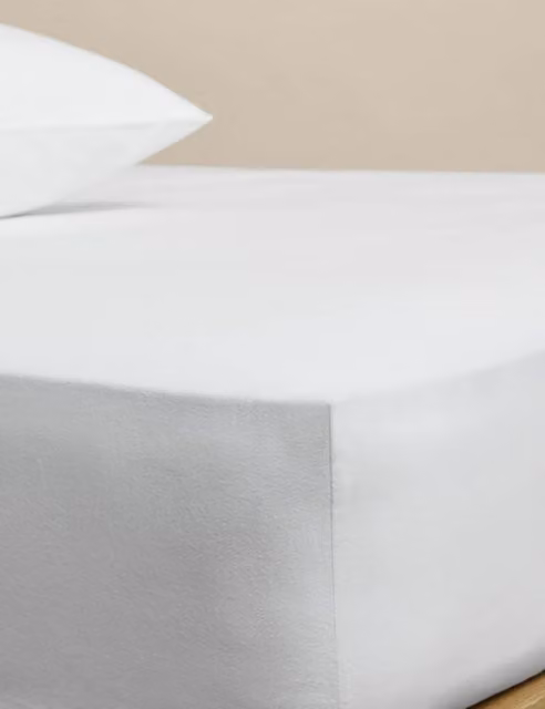 M&S White Pure Brushed Cotton Flannelette Deep Fitted Sheet, 200 x 200 cm