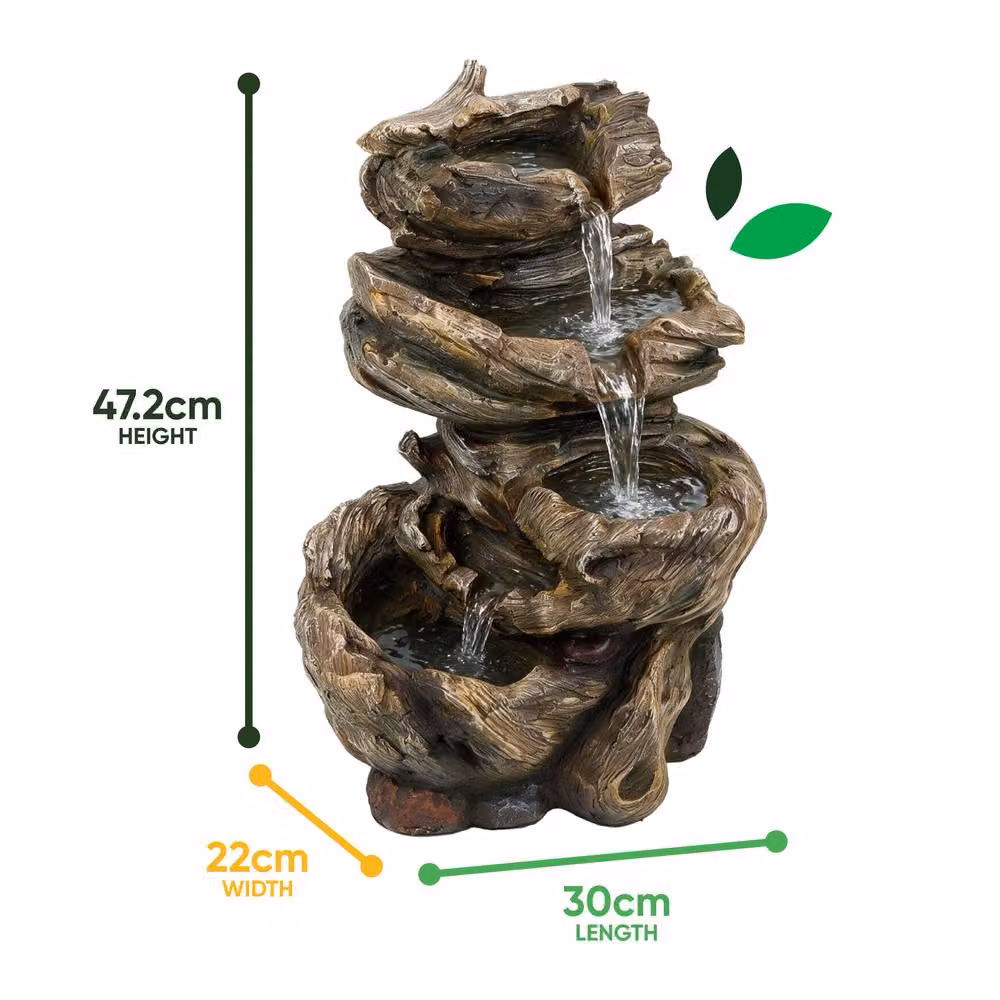 Gardenwize Solar Powered Rock Stack Cascade Garden Water Fountain in Brown, W/D/H: 30.0 x 22.0 x 47.2 cm – 2