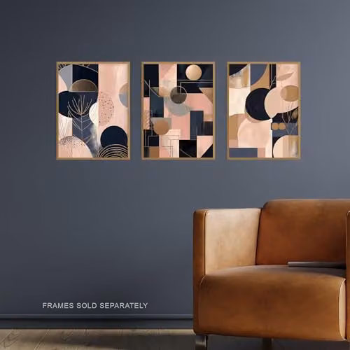 Artery8 Set of 3 Abstract Geometric Paper Poster Prints in Pink, Gold and Blue – 2