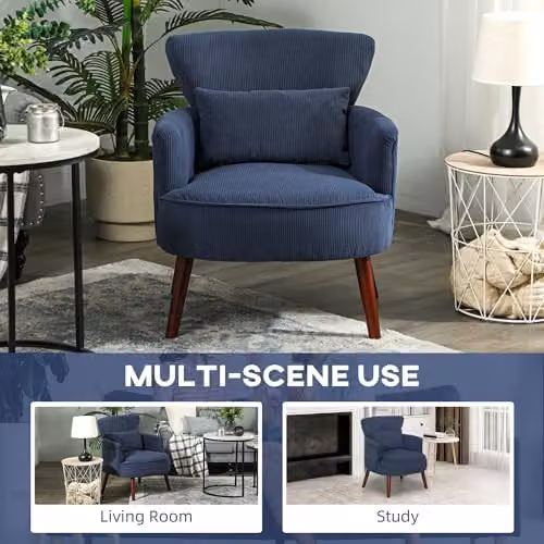 HOMCOM Retro Blue Tub Armchair with Solid Wood Frame and Mixed Padding, W/D/H: 69.5 x 78.0 x 69.0 cm – 7