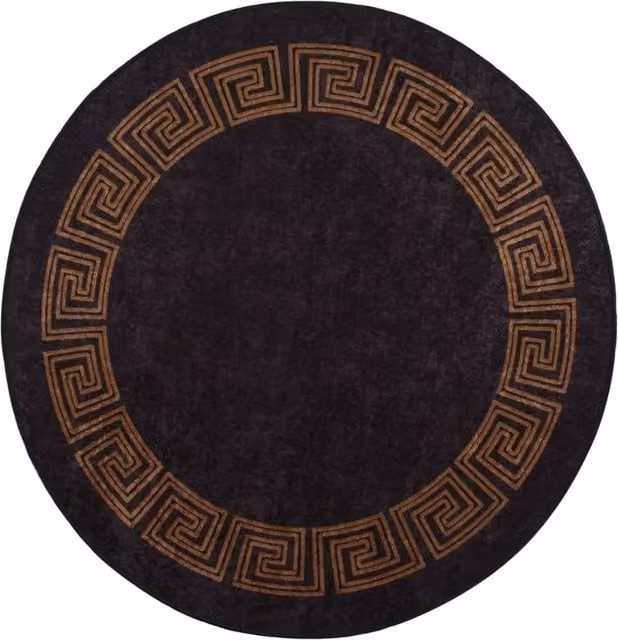 Berkfield Home Washable Round Anti Slip Rug in Black and Gold, Diameter: 100 cm