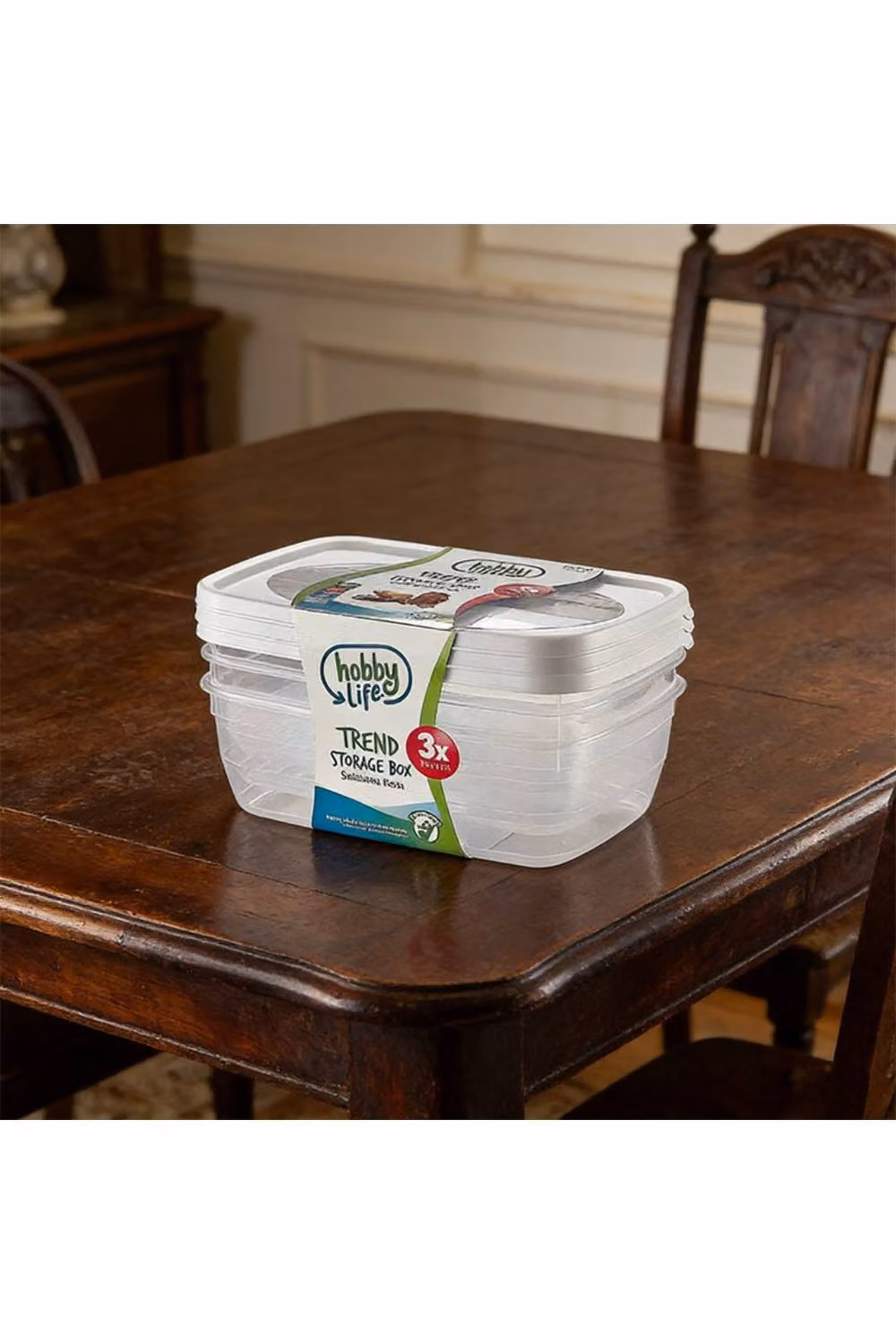 KDMD 3-Piece Set of 2L Rectangular Plastic Food Storage Containers with Snap Lids in Clear – 2