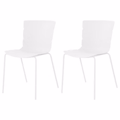 Core Products Pair of Bali Ribbed Plastic Dining and Kitchen Chairs with White Metal Legs (White) – 2