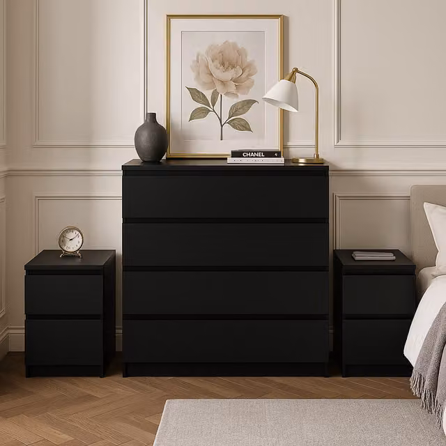 Birlea Oslo 3 Piece Modern Bedroom Furniture Set in Black
