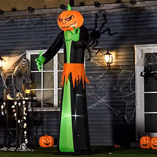 HOMCOM 2.7m Inflatable Halloween Pumpkin Ghost with Built-in LEDs in Orange and Green – 2