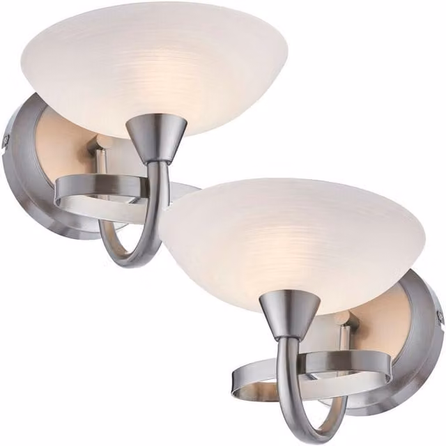 Loops 2 Pack Dimmable LED Vintage Wall Lights in Satin Chrome and White Lined Glass