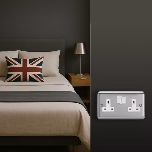 Varilight Metal Socket Plate in Grey, H x W x D: 148 x 88 x 31 mm – 2