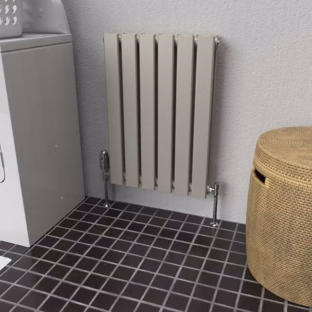 Lux Heat Flat Horizontal Double Coloured Steel Radiator in Dune Grey, W: 60 cm, H: 42 cm