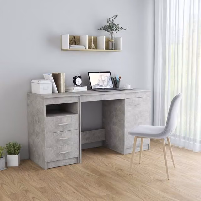 Berkfield Modern Writing Desk in Grey Engineered Wood W/D/H: 140 x 50 x 76 cm