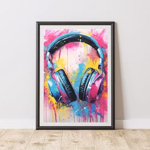 60 Second Makeover Headphones Pop Art Paper Poster, Multicolour, A3