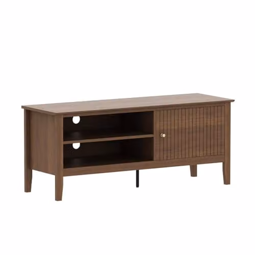 Melody Maison Modern Fluted TV Cabinet in Brown, Black and Gold with Striped Wood and Metal Details, W/D/H: 120 x 50 x 40 cm – 2