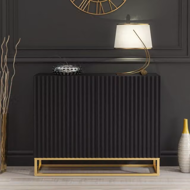Creative Furniture Ripple Modern Geometric Sideboard in Black and Gold, Width: 100 cm