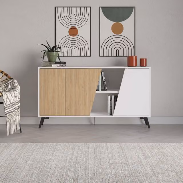 Decortie Modern Sideboard Cabinet Storage Console in White, 2 Pack