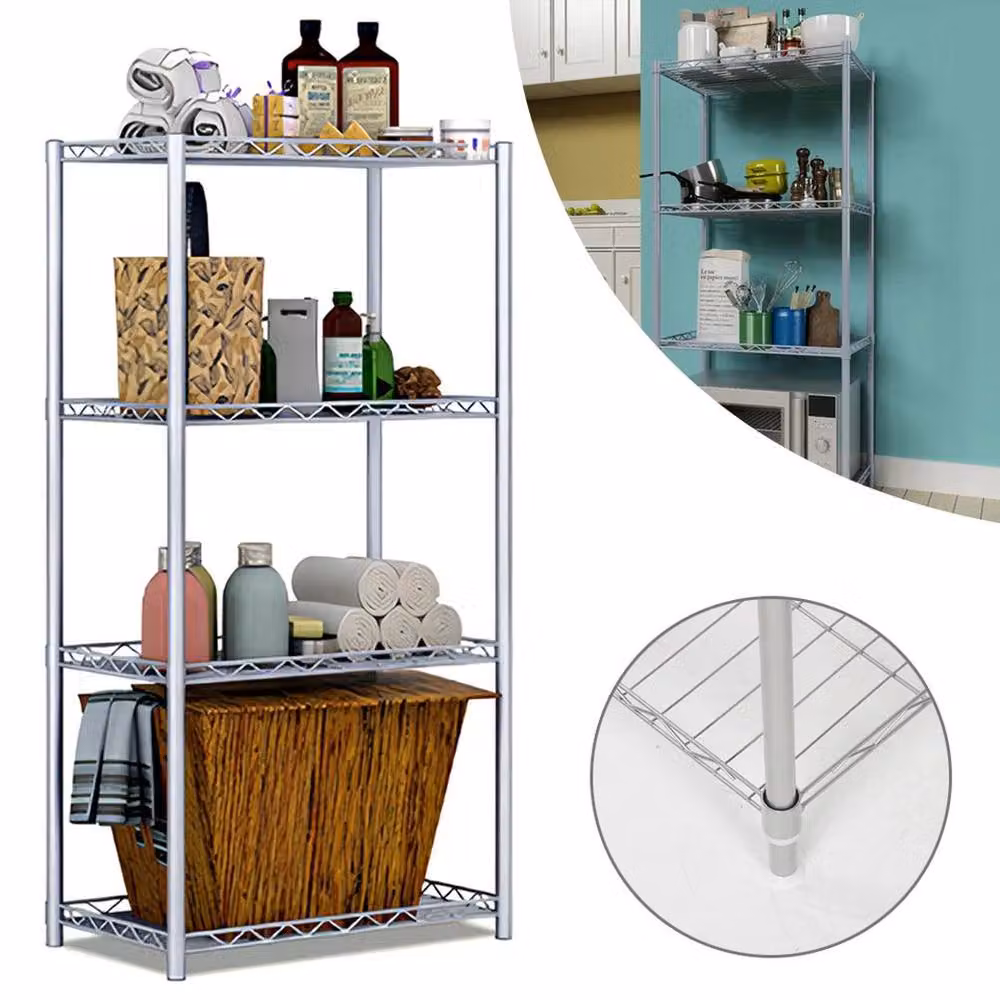 KORVIXA 4 Tier Silver Metal Freestanding Storage Rack Shelving W/D/H: 90 x 90 x 90 cm – 2
