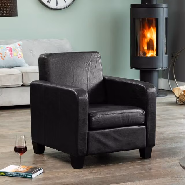 Artemis Home Bethel Faux Leather Armchair in Black with Solid Wood Frame