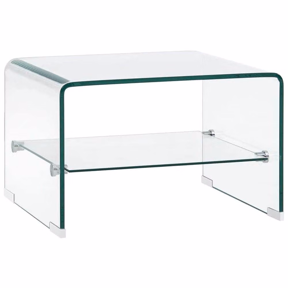 Berkfield Home Modern Rectangular Tempered Glass Coffee Table, Transparent, W/D/H: 50 x 45 x 33 cm – 2