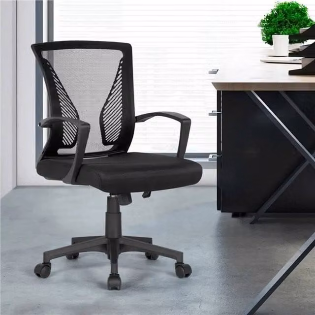 KORVIXA Black Fabric Mesh Swivel Task Chair with Armrests for Home Office