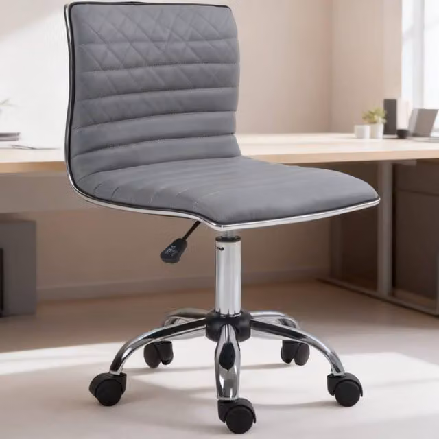 ERGOVEXA Armless Mid-back Task Chair in Light Grey Faux Leather