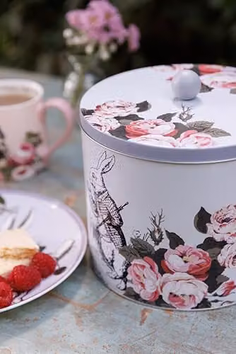 Mikasa Floral Metal Biscuit Tin with Lid in Blue and Multicolour, Diameter: 15 cm – 7
