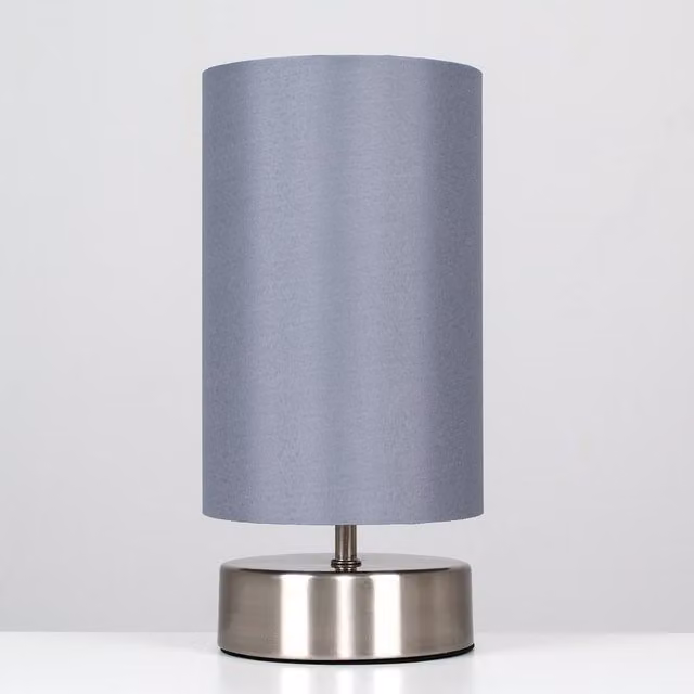 ValueLights Francis Dimmable Touch Table Lamp with Grey Fabric Shade and Brushed Chrome Finish