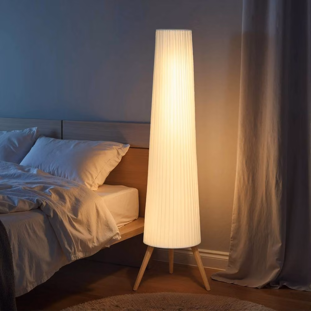 VOGREX Dimmable LED Tripod Floor Lamp with Foot Switch in White and Beige – 3
