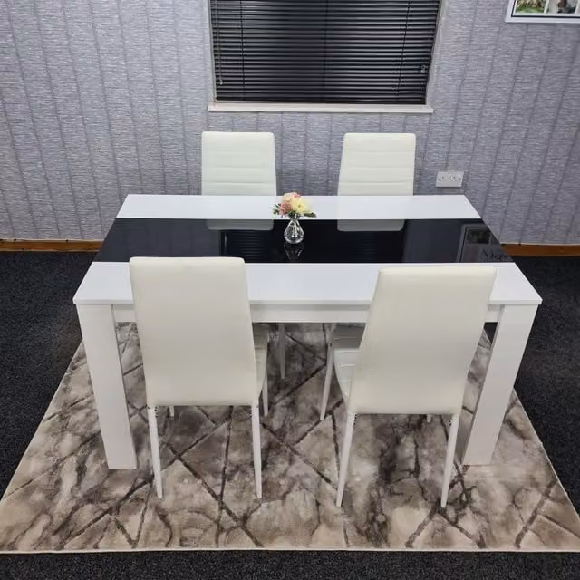 Kosy Koala Modern Rectangular Dining Table and 4 Chairs Set in Brown, White and Black – 1