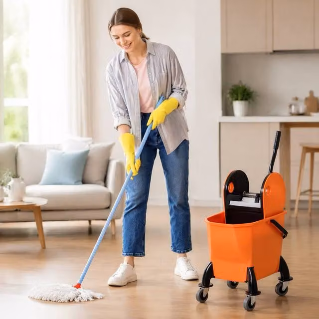 STILVORA Mop Bucket with Wringer and Wheels in Orange – 1