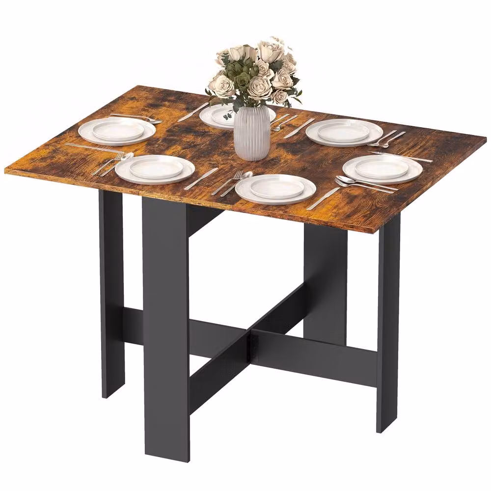 STILVORA Drop Leaf Dining Table in Dark Brown with Butterfly Leaf, W/D/H: 120 x 76 x 76 cm – 3